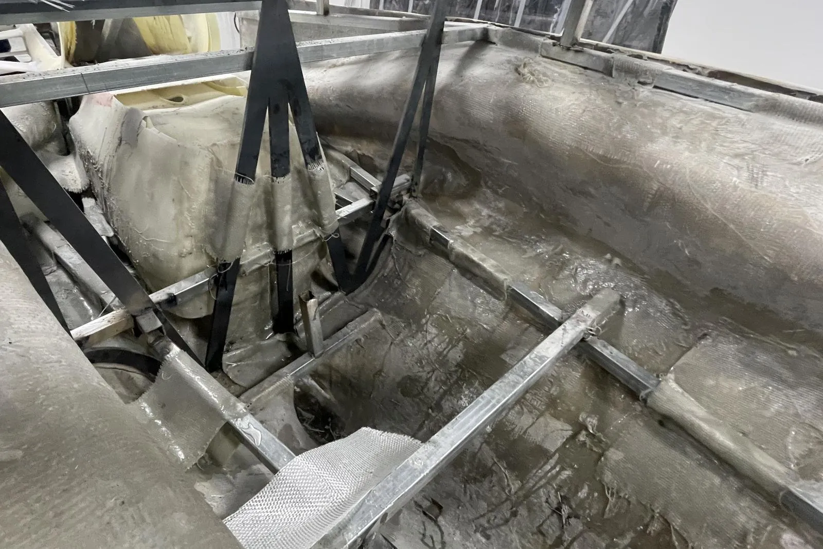 Internal steel frame bonded inside a fibreglass show-car body